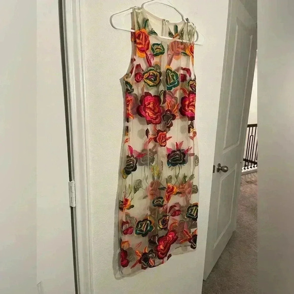 Alexia Admor Palmer Sheath Floral Embroidered Transparent Dress Size Medium - Picture 2 of 7